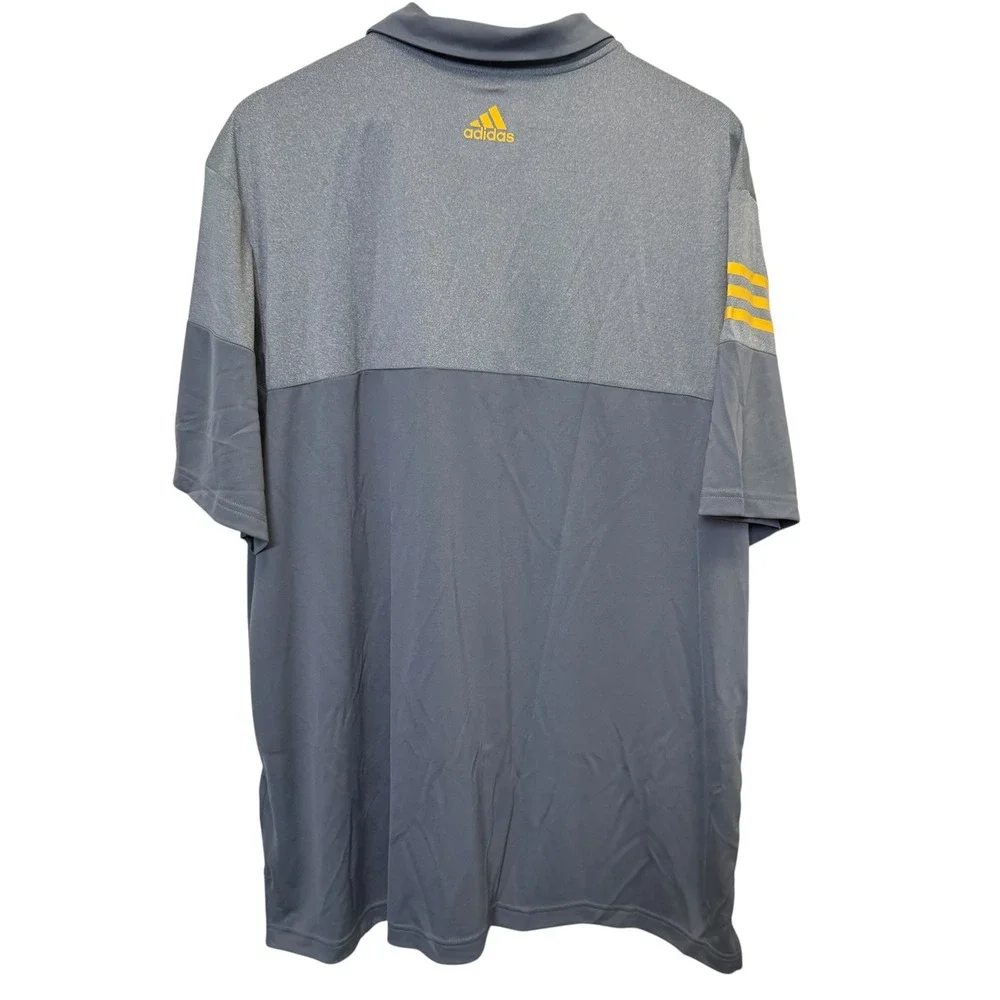 Adidas Mens Golf Polo 2XL Grey Yellow Three Stripe Colorblock Sporty Performance